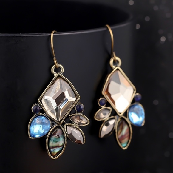 Jewelry - Gold/Blue/Amber/Gray Crystal Gem Earrings
